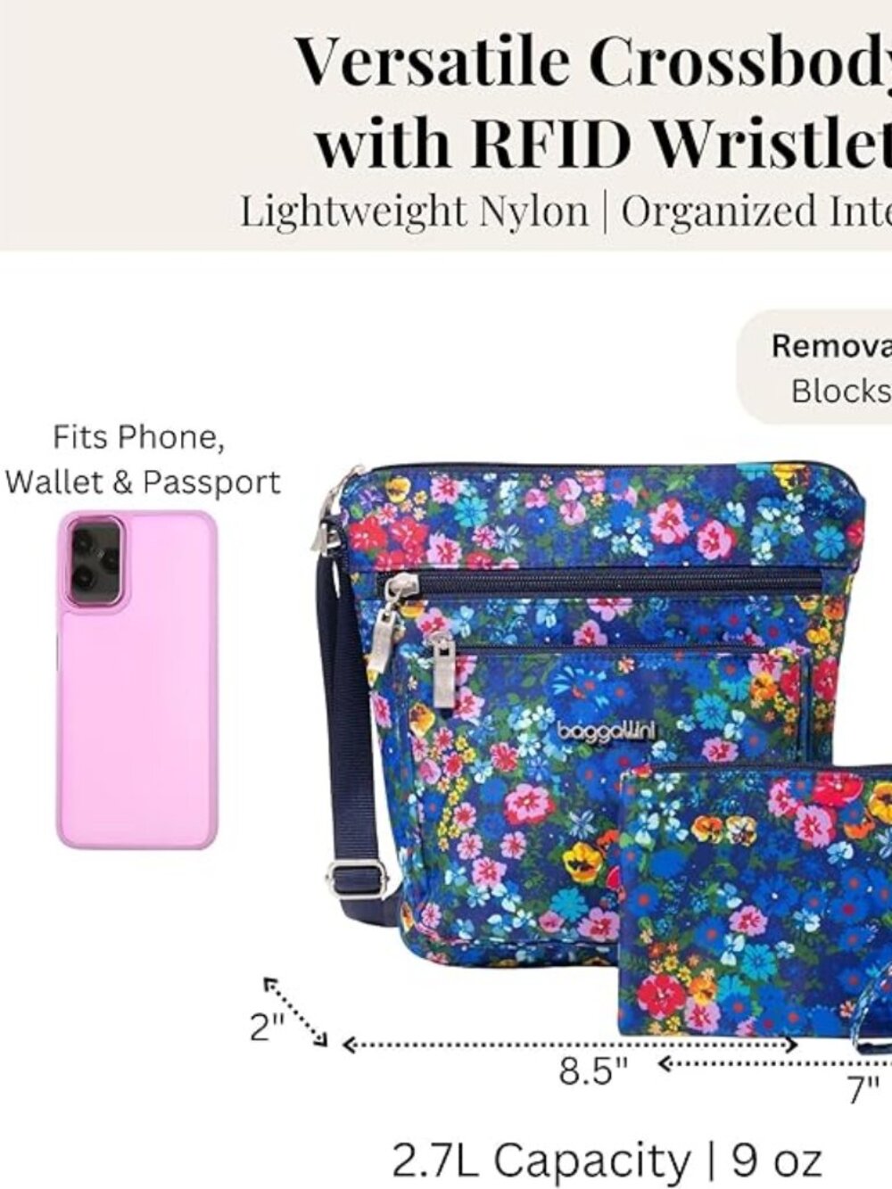 Baggallini Flower Market Pocket Crossbody With RFID/NWT - Picture 8 of 16